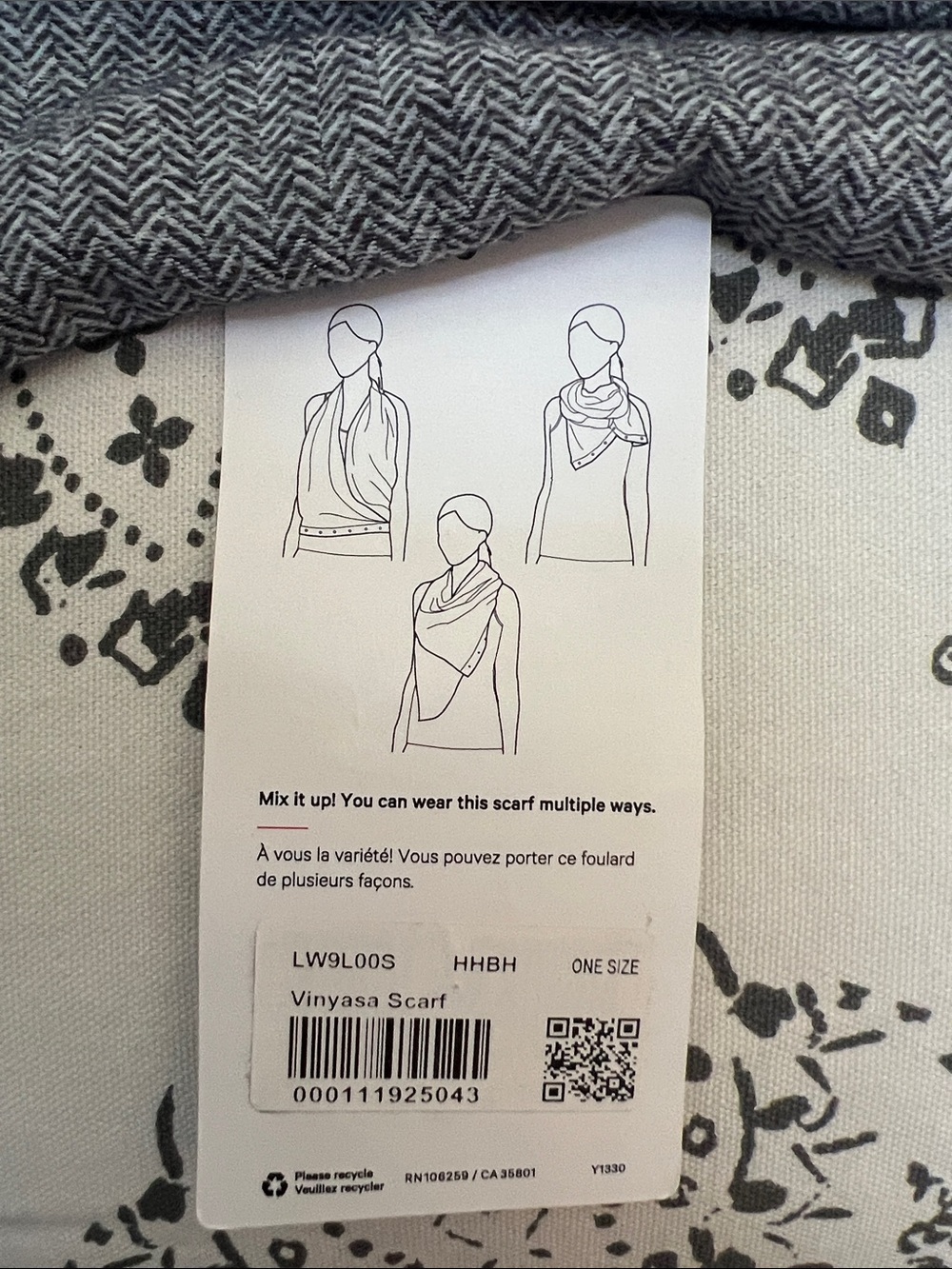 lululemon athletica Heathered Gray scarf. Can be styled many ways.